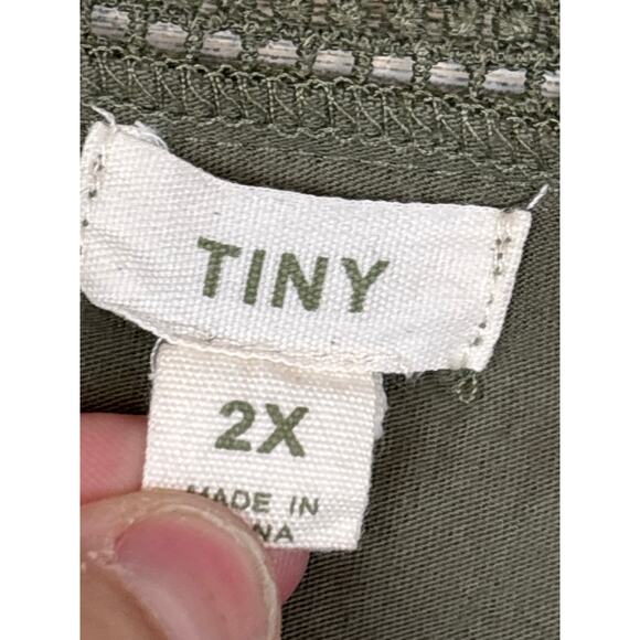 Anthropologie Tiny Womens 2X Tatiana Olive Green Lace Boho Wrap Short Sleeve Top - Picture 5 of 8